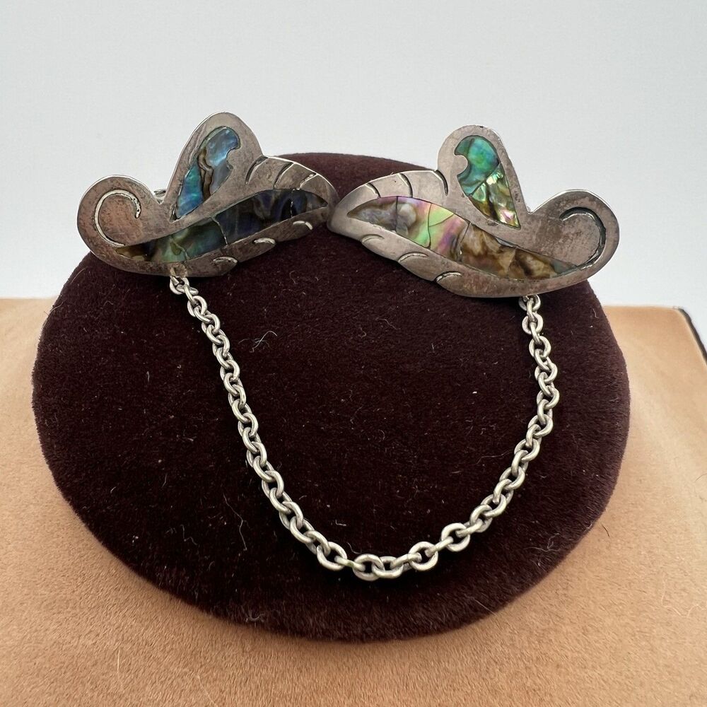 Vintage Sterling Silver Mexican .925 Silver Sweater Collar Clips